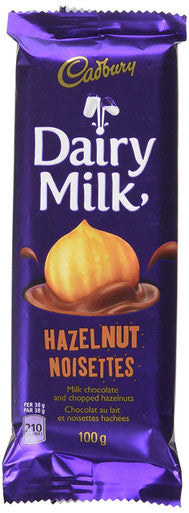 Cadbury Dairy Milk Hazelnut Chocolate, 100g/3.5 oz Bar Front Side